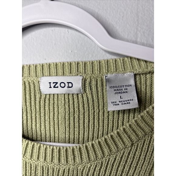 Izod Light GreenCropped Sweater Crew Neck Raw Hem Cotton Y2K Streetwear Sz L - Picture 3 of 7